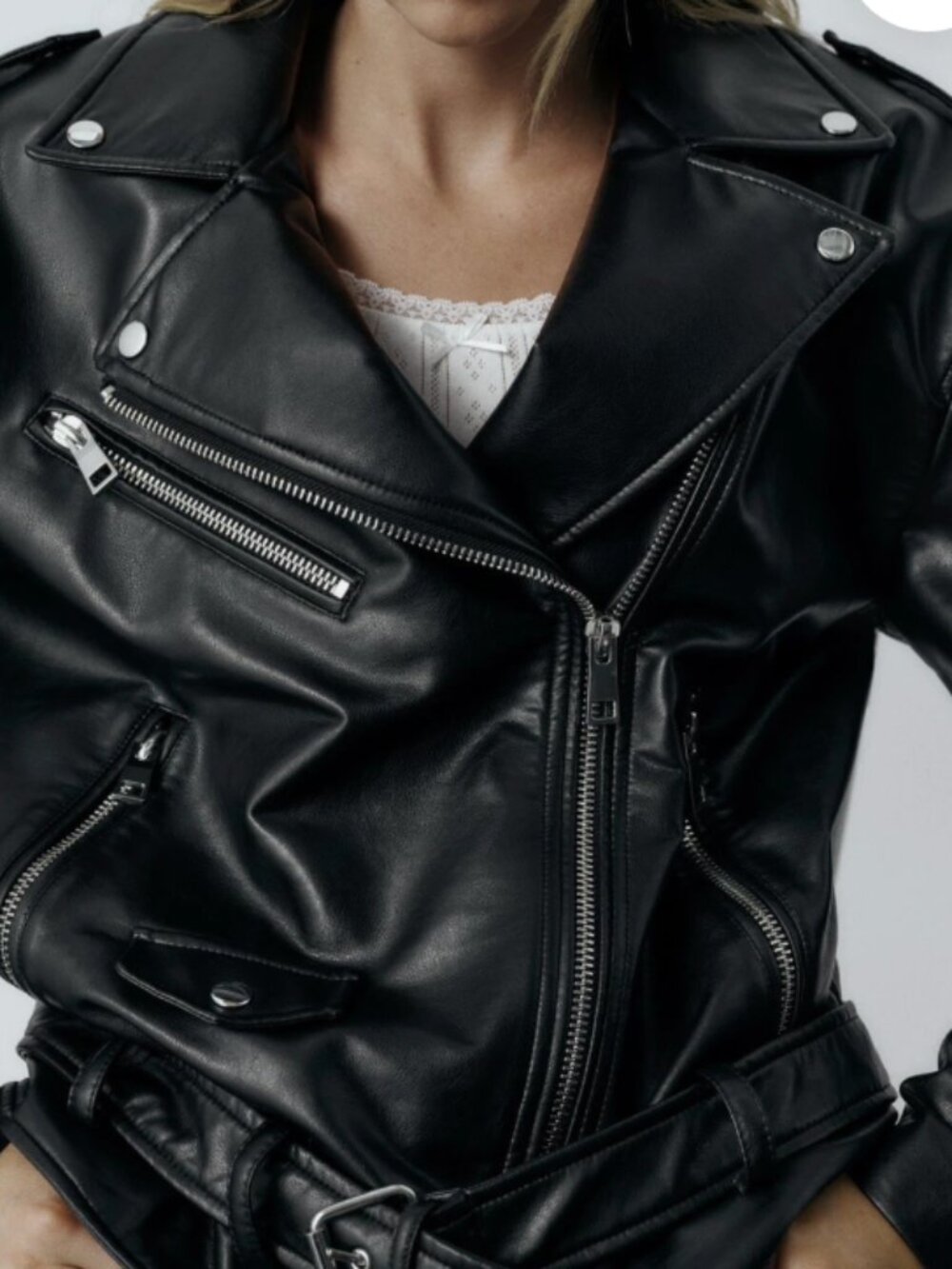 ZARA FAUX LEATHER OVERSIZE JACKET BLACK SIZE L